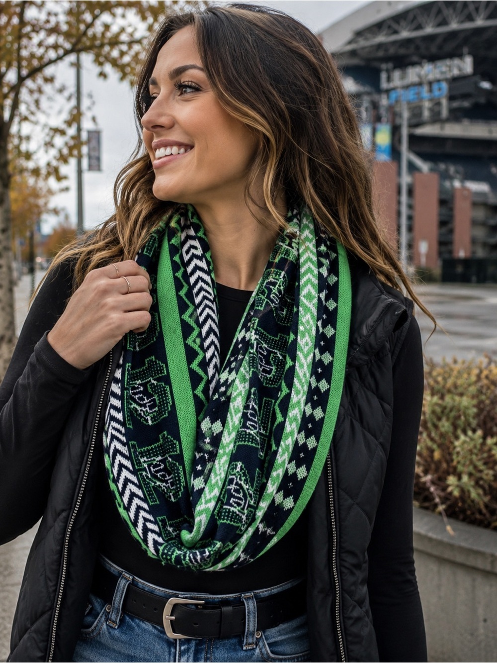 Seattle Seahawks Infinity Scarf Green Black Knit NFL Fan Gear